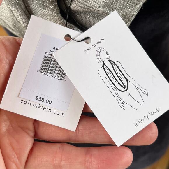 Calvin Klein Women's Silver Chevron Print Infinity Loop Scarf. NEW - Picture 7 of 11